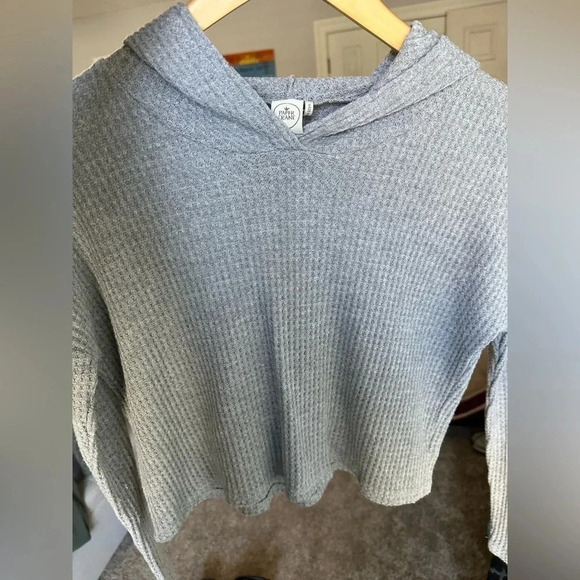 Paper Crane cropped waffle knit hooded sweater. Grey Size small - Picture 2 of 6
